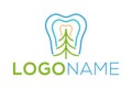 Line Art Green Pine Blue Orange Tooth Dental Clinic White Logo Design