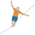 Flat line art man balancing on a rope concept Royalty Free Stock Photo