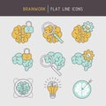 Flat line brainwork icons set Royalty Free Stock Photo
