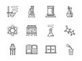 Flat line chemistry research icons