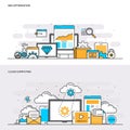 Flat line color concept- Seo and Cloud computing Royalty Free Stock Photo