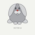 Flat line color vector icon with cute animal for baby products - bunny. Cartoon style. Childrens doodle. Babyhood