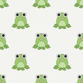 Flat line color vector seamless pattern cute animal for baby products - frog. Cartoon style. Childrens doodle. Babyhood
