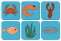 Flat line colored sea food icons Royalty Free Stock Photo