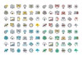 Flat line colorful icons collection of website and app development