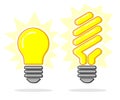 Flat line concept light bulb and energy saving light bulb Royalty Free Stock Photo