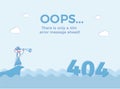 Flat line concept for page not found 404 error. Vector illustration background with a pirate in the sea that found the number 404