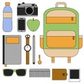 Flat line design concept vector illustration of every day carry and outfit accessories, things, tools, devices