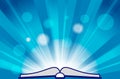 flat Line design graphic image concept of open book icon on sunburst or flash rays blue background Royalty Free Stock Photo