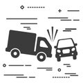 Flat Line design graphic image concept of truck and car crash Royalty Free Stock Photo