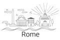 Flat line design style, cityscape of Rome, travel background, isolated, vector illustration