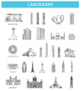 Simple linear Vector icon set representing global tourist asian landmarks and travel destinations for vacations Royalty Free Stock Photo