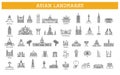 Simple linear Vector icon set representing global tourist asian landmarks and travel destinations for vacations Royalty Free Stock Photo