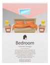 Flat line design of web banner template with outline icons of bedroom interior design and art, stylish home apartment