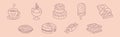 Flat Line Dessert and Sugary Pastry Treat Vector Set