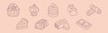 Flat Line Dessert and Sugary Pastry Treat Vector Set