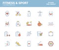 Flat line filled icons design-Fitness and Sport Royalty Free Stock Photo