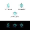 Flat line heart and leaf monochrome blue icons logos web online concept.Brand illustration life love logo Icon in
