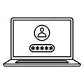 Flat line icon concept of laptop with password notification. Concept of security, personal access, user authorization Royalty Free Stock Photo