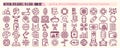 Flat line icon set of artificial intelligence and data symbols close up top view vector layout in pink maroon tones minimal Royalty Free Stock Photo