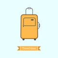 Flat line icon of tourist luggage, suit case. Infographic icon, abstract design pictogram.