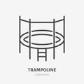 Flat line icon of trampoline with net. Trampolining sign. Thin linear logo for amusement park Royalty Free Stock Photo