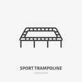 Flat line icon of trampoline with net. Trampolining sign. Thin linear logo for amusement park