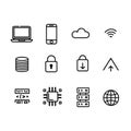 Flat line icons representing technology and data concepts Royalty Free Stock Photo