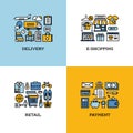 Flat line icons set of delivery, e-shopping, retail, payment Royalty Free Stock Photo