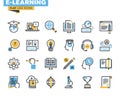 Flat line icons set of e-learning