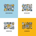 Flat line icons set of education, ecology, medicine, science Royalty Free Stock Photo