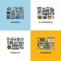 Flat line icons set of finance, e-commerce, startup, business Royalty Free Stock Photo