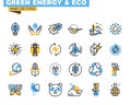 Flat line icons set of green technology Royalty Free Stock Photo