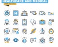 Flat line icons set of health care and medicine theme Royalty Free Stock Photo