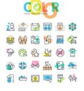 Flat line icons set of hotel booking, accommodation, hotel services and facilities.