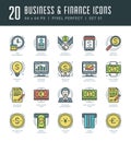 Flat line icons set. Trendy Modern thin linear stroke vector Business and Finance concept Royalty Free Stock Photo