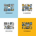 Flat line icons set of workshop, e-learning, education, tutorial Royalty Free Stock Photo