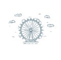 Flat line illustration with big wheel and clouds