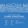 Flat line illustration of world's most popular tourist locations