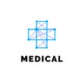 Flat line medicine icon monochrome blue emblem logo