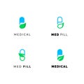 Flat line medicine icons blue and green emblem logos