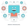 Flat line Mobile Messaging Concept Vector illustration. Modern thin linear stroke vector icons. Royalty Free Stock Photo