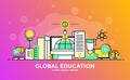 Flat Line Modern color Concept Illustration - Global Education