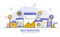 Flat Line Modern Concept Illustration - SEO Services Royalty Free Stock Photo