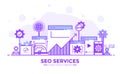 Flat Line Modern Concept Illustration - SEO Services Royalty Free Stock Photo