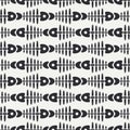 Flat line monochrome vector seamless pattern ocean fish bone, skeleton. Simplified retro. Childish cartoon style. Skull Royalty Free Stock Photo