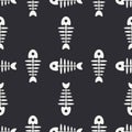 Flat line monochrome vector seamless pattern ocean fish bone, skeleton. Simplified retro. Childish cartoon style. Skull Royalty Free Stock Photo