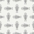 Flat line monochrome vector seamless pattern ocean fish bone, skeleton. Simplified retro. Childish cartoon style. Skull Royalty Free Stock Photo