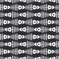 Flat line monochrome vector seamless pattern ocean fish bone, skeleton. Simplified retro. Childish cartoon style. Skull Royalty Free Stock Photo