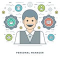 Flat line Personal Manager Concept Vector illustration.
